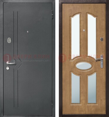 Железная серая дверь с порошковым напылением и МДФ с зеркалом ДЗ-90 в Электростали