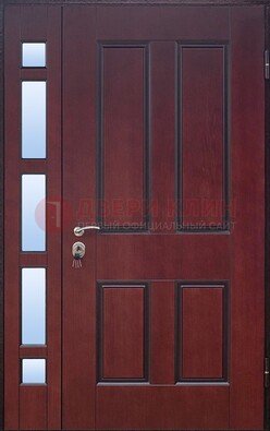 Красная входная полуторная дверь со стеклом ПЛ-10 в Электростали
