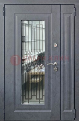 Серая стальная дверь Винорит со стеклом и ковкой ПЛ-29 в Электростали